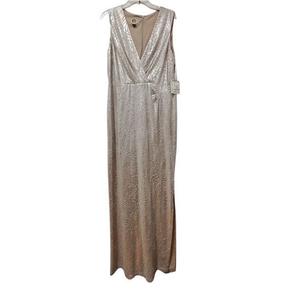 Anne Klien Floral Print Maxi Dress Pale Gold S 12 NWT - Picture 1 of 15